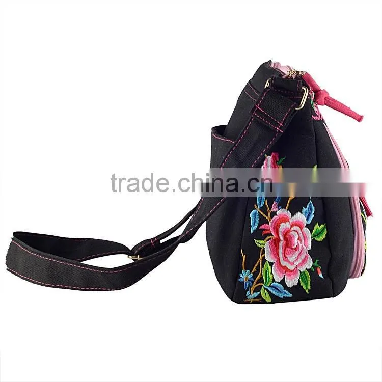 New fashion peony flower embroidery shoulder bag/messenger bag canvas Shoulder Bag For women