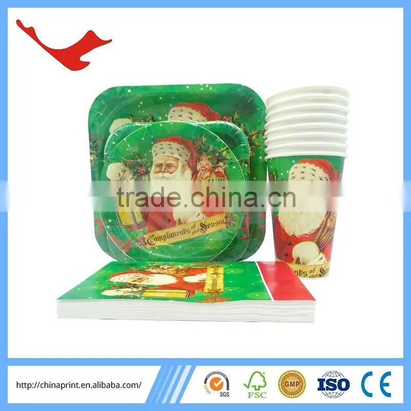 006 FDA standard printed disposable tableware for christmas theme party