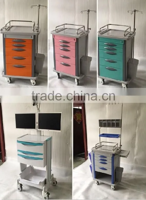 KL-ET600C Plastic medical trolley with drawer Medical Emergency Trolley