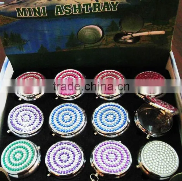 Mini Metal Ashtray, Portable Pocket Ashtray With Crystal