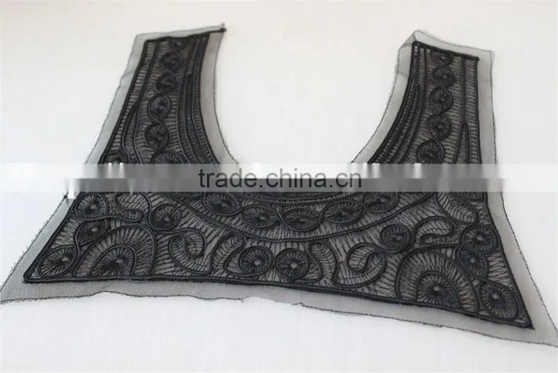 good quality black 100% polyester lace collar embroidery lace applique