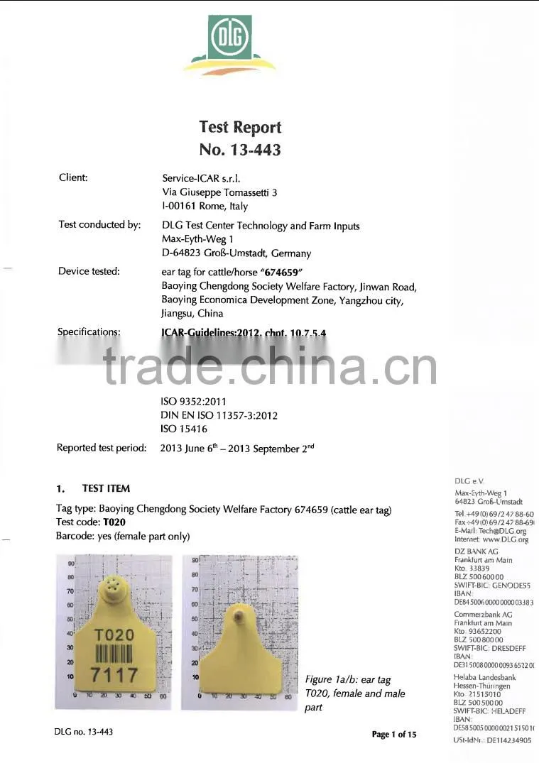 TPU orange cattle ear tag 78*56 mm metal pin