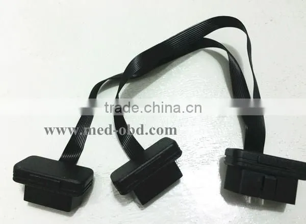 Flat OBD2 Spitter Y cable right 16pin male to 2 pieces 16pin female