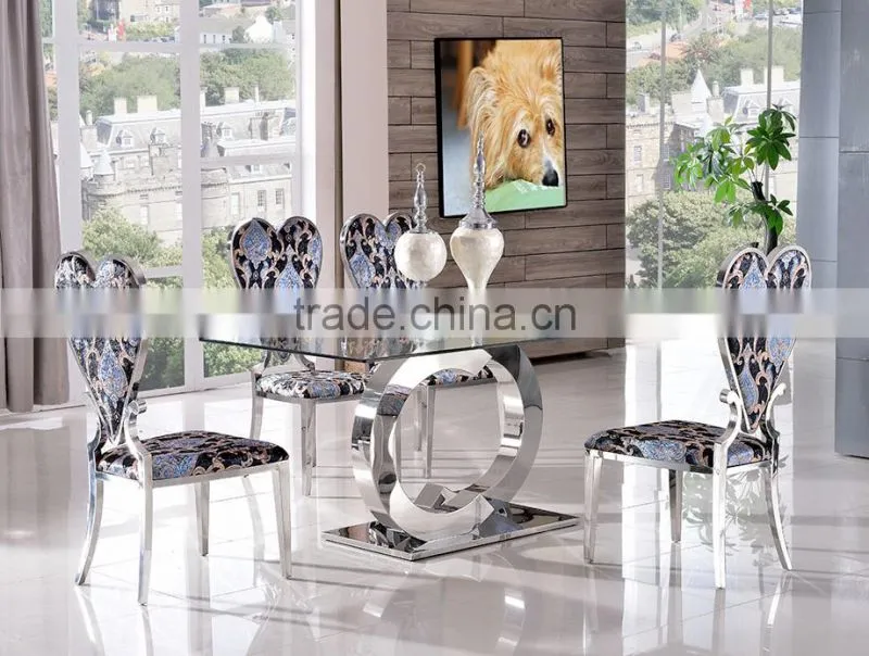 TH286 Modern glass top stainless steel dining table furniture