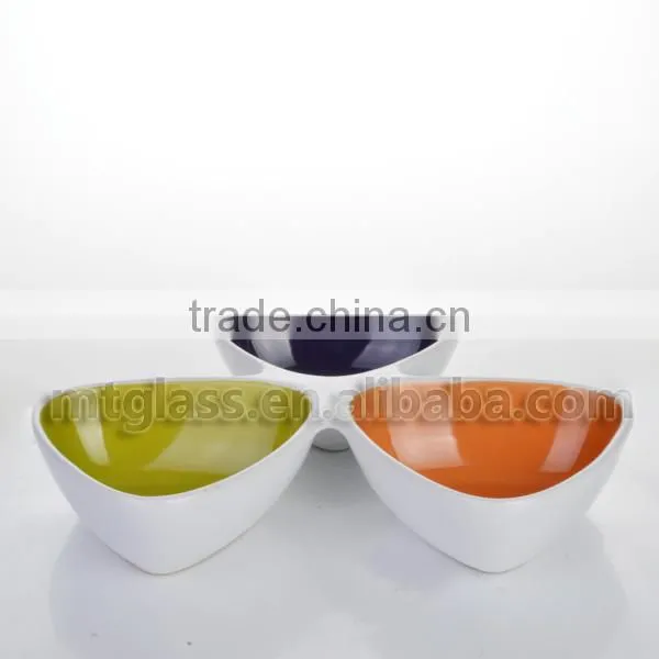 Set of 3 colored green purple,orange ceramic ice cream bowls serving bowl