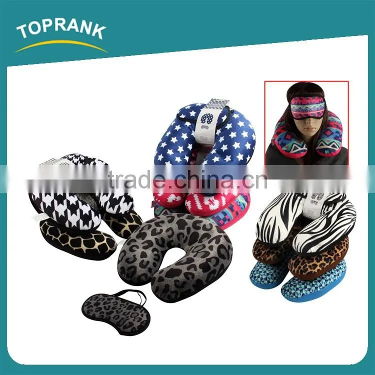 Toprank Custom Design Printed Travel Comfort Sleeping Kit Neck Support U Shape Short Plush Pillow With Rogn Eyemask