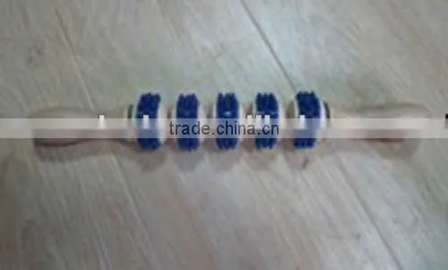 wooden massage stick with five rubber rollers