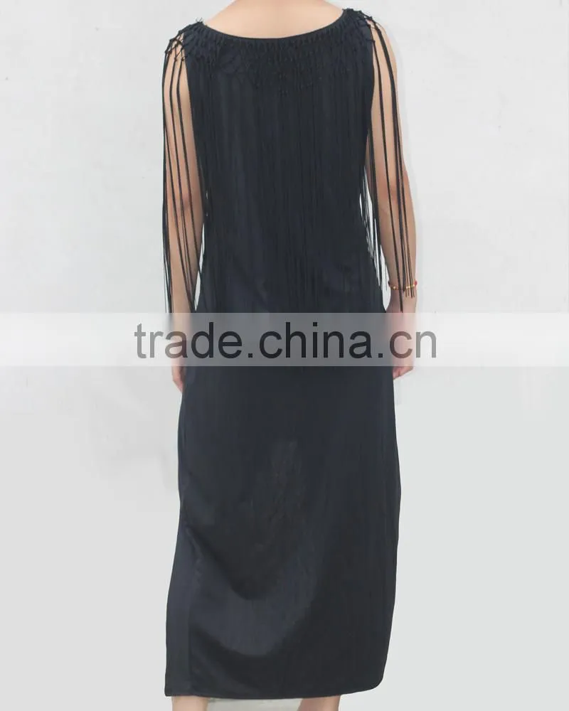 Top quality women fashion swallow tail dress,professional design ladies casual dresses with fringe
