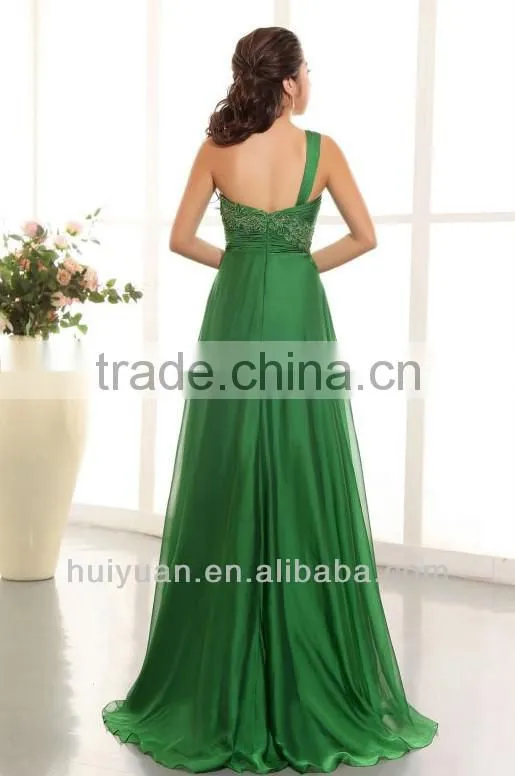 Newest One Shoulder Chiffon Emerald Green Bridesmaid Dresses