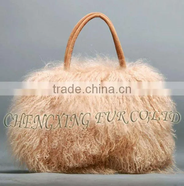 CX-H-24F Newest Fashion Real Tibetan Lamb Fur Lady Handbag Female Bag