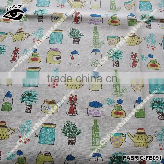 Colorful fabric linen fabric printed with pot cups