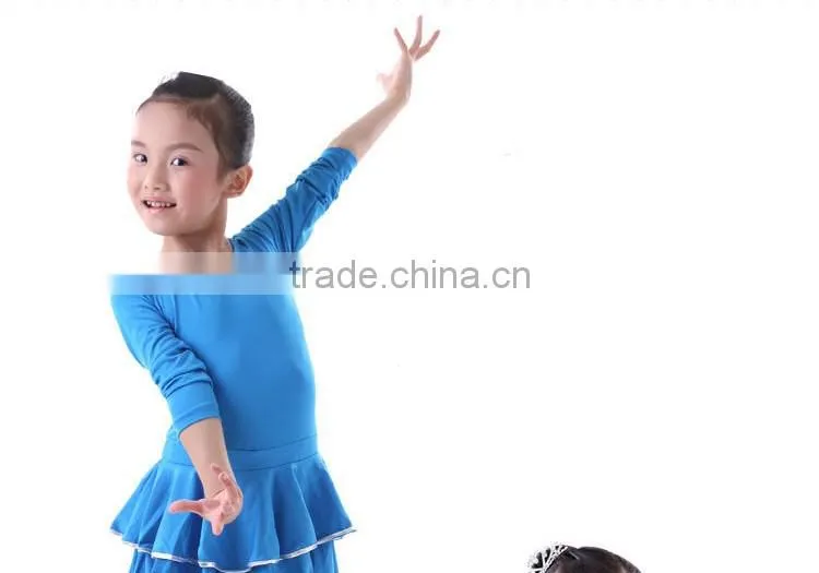 Child Kids Spandex Long Sleeve Latin Dance Dress Girls Fancy Dance Stage Costumes Performance Dress