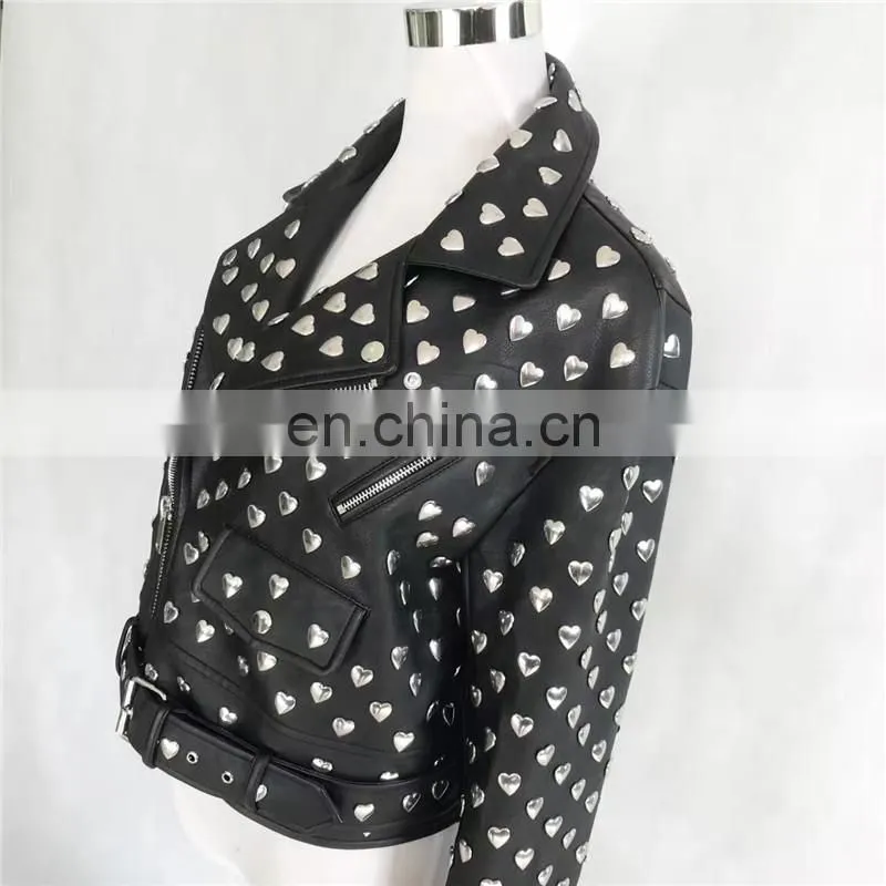 High Quality Custom Design Fashion Motocycle Biker Black Genuine Leather Short Jacket Women