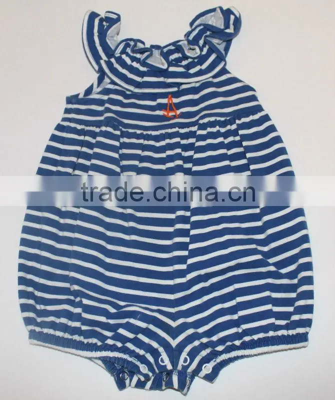 2014wholsale cotton fabric Royal Blue White Stripe infant bubbles 12m Kellys Kids