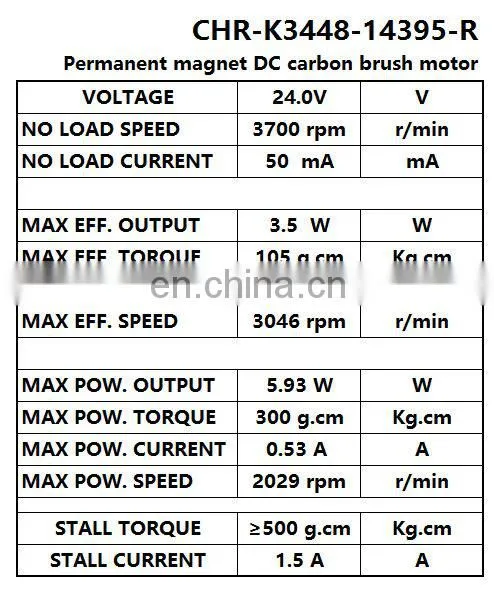 chihai motor CHR-K3448 Permanent magnet dc 24v 3700rpm mini carbon brush motor for vending machine