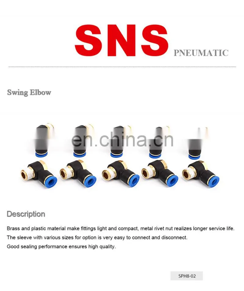 SNS SPH Series pneumatic 90 degree elbow male thread push to connect pipe fittings quick tube joints