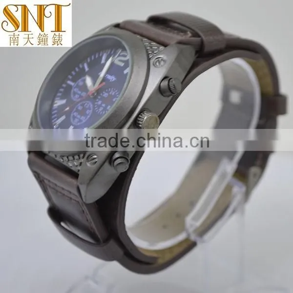 wrist men watch luxury leather genuine Japan movement quartz with 3 eyes business gift