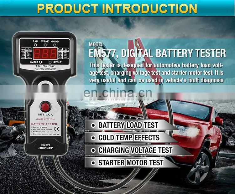 Allosun EM577 12V Digital Car Battery Tester 12V Digital Battery Analyzer CCA Tester Cold Temp Battery Load Charging Tester