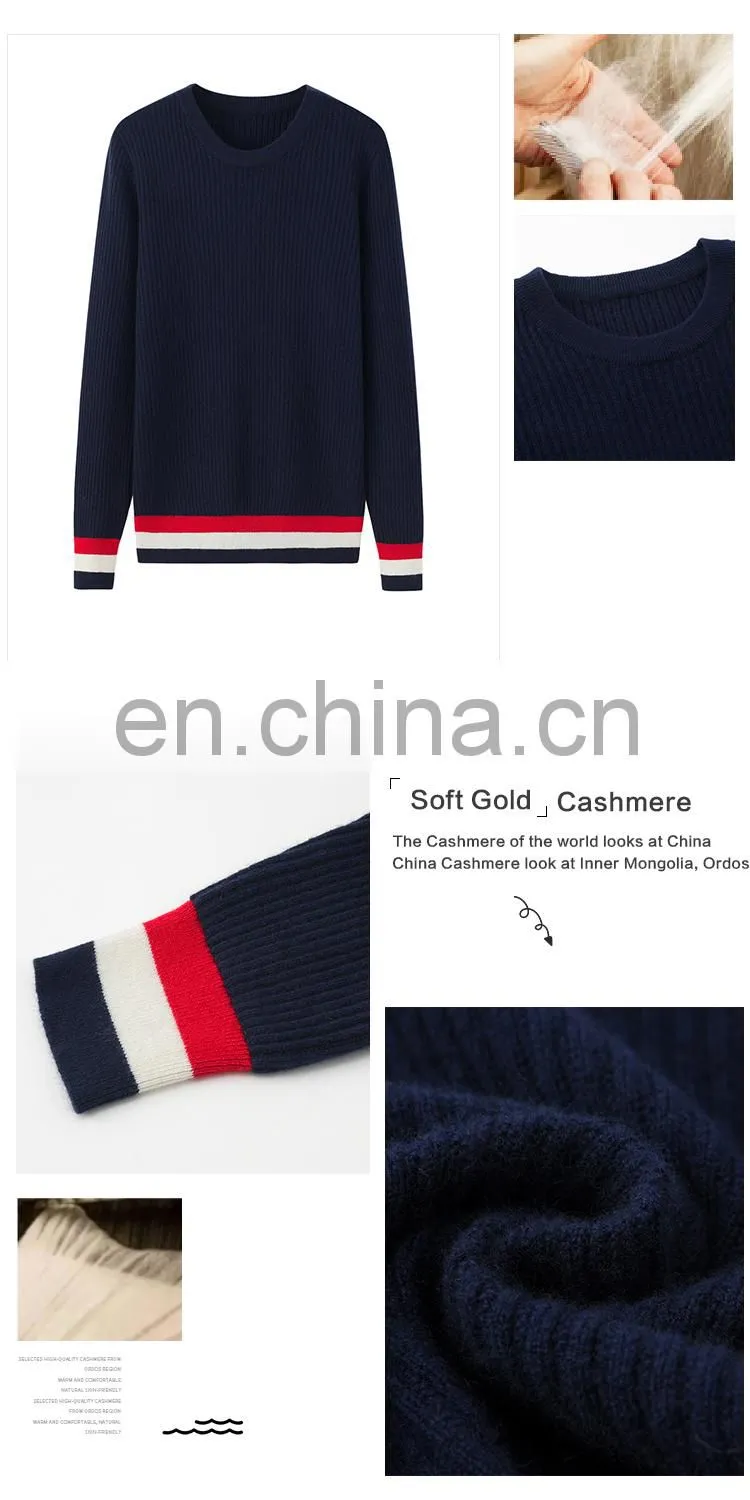 Latest Casual Design Solid Pattern 100% Pure Cashmere Crew Neck Rib Knitting Pullover Winter Sweater for Girls