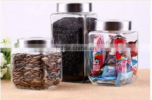 Candy glass storage jar sealed cans straight dry fruit flower pot with silver screw cap