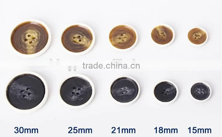 Sedex Audited Factory 2 Pillar Burnt Rim Resin horn button, polyester horn button