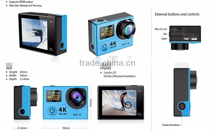 Dual screen WiFi 4K 15fps ultra HD 1080p sport camera