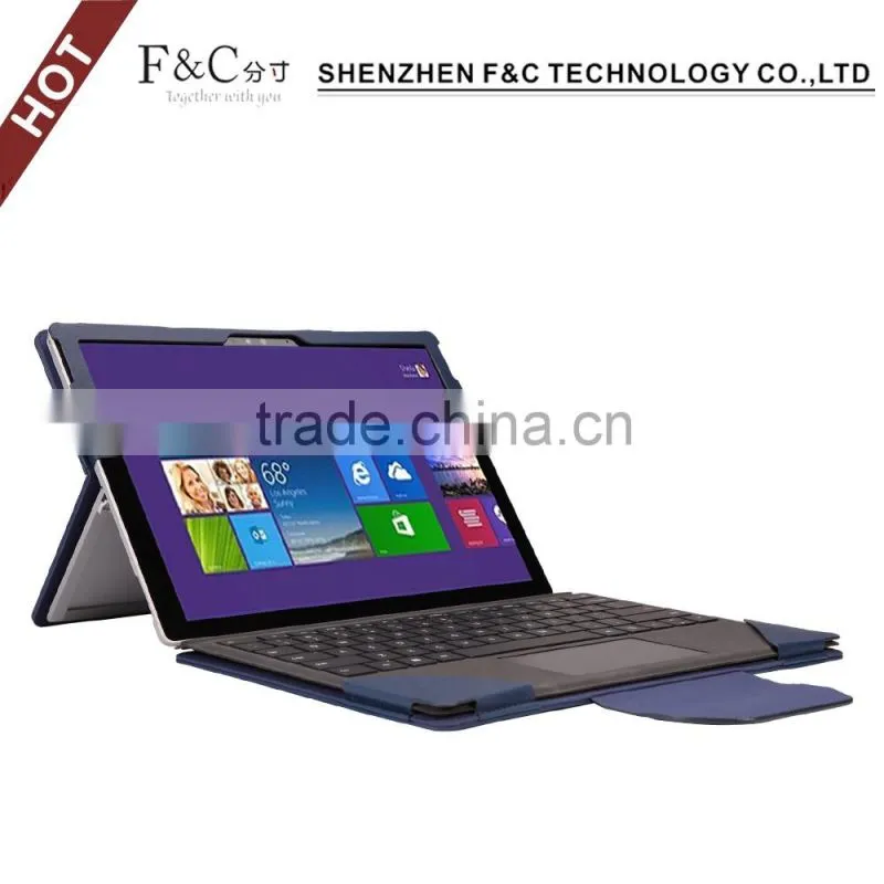 Hot selling easy-to-use smart stand keyboard leather folio case for microsoft surface pro 4 with pen holder