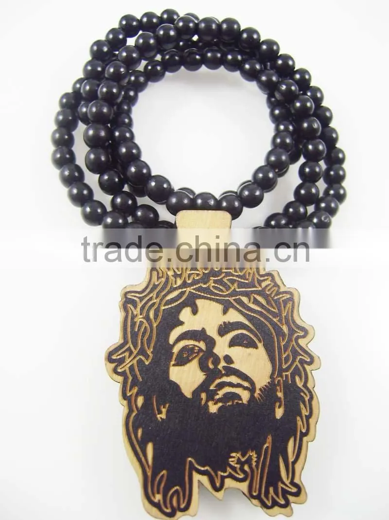 Good quality Hip-hop face Pendant wood Ball Bead Chain Necklaces