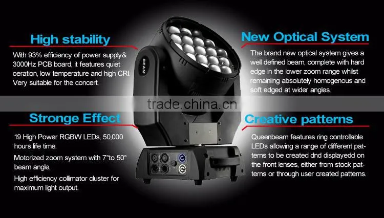 19pcsx12.8W RGBW 4in1 LED Moving Head Zoom Light