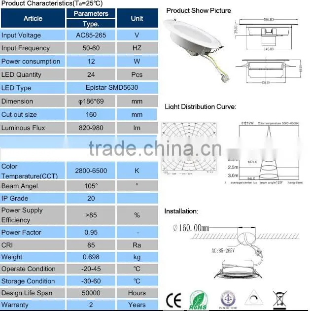 12w led ceilng downlight