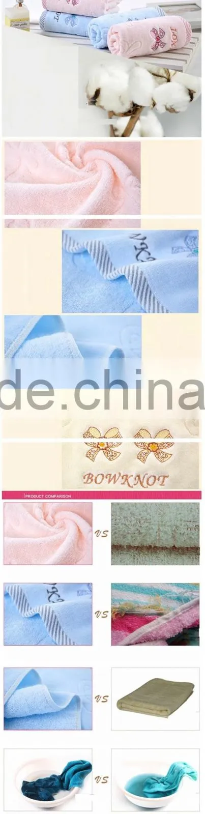 cheap soft water absorption cotton bowknot jacquard cut pile face towels with embriodery
