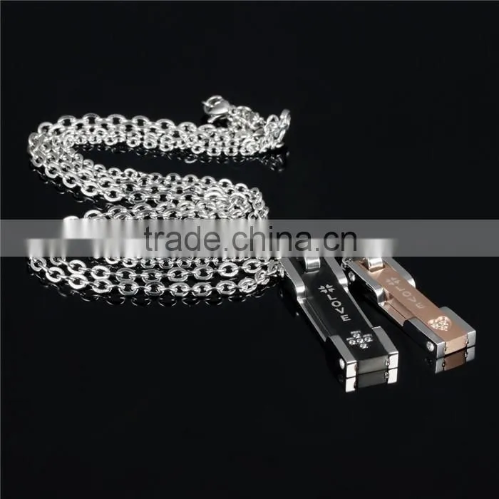 black plated jewellery 316L stainless steel inlaid zircon pendant man