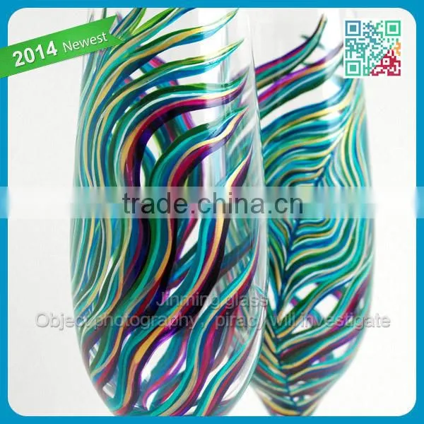 Peacock Feather Wedding Flutes Set of 2 Personalized Hand Painted glass champagne flute