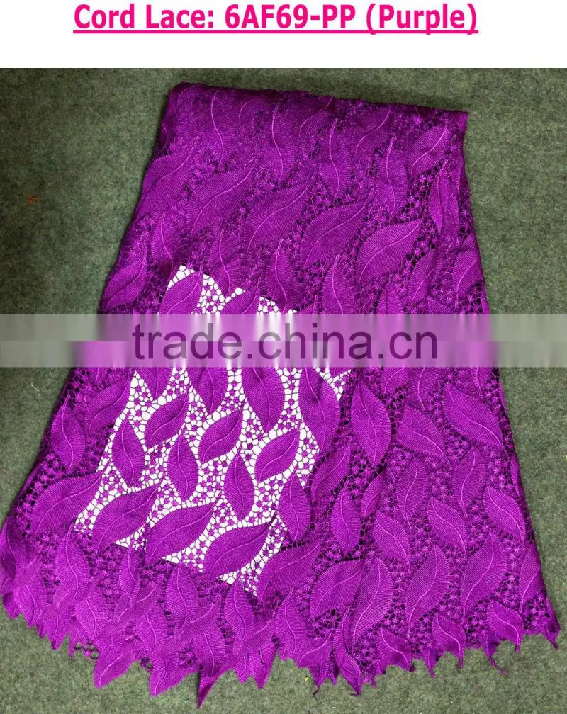 African embroidery design net lace guirpure lace fabric Purple color dress for party
