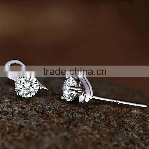New crystal heart shaped silver stub earrings