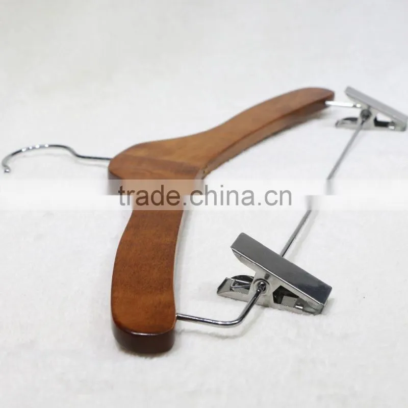 Durable elegant wooden clothes hanger with metal clips