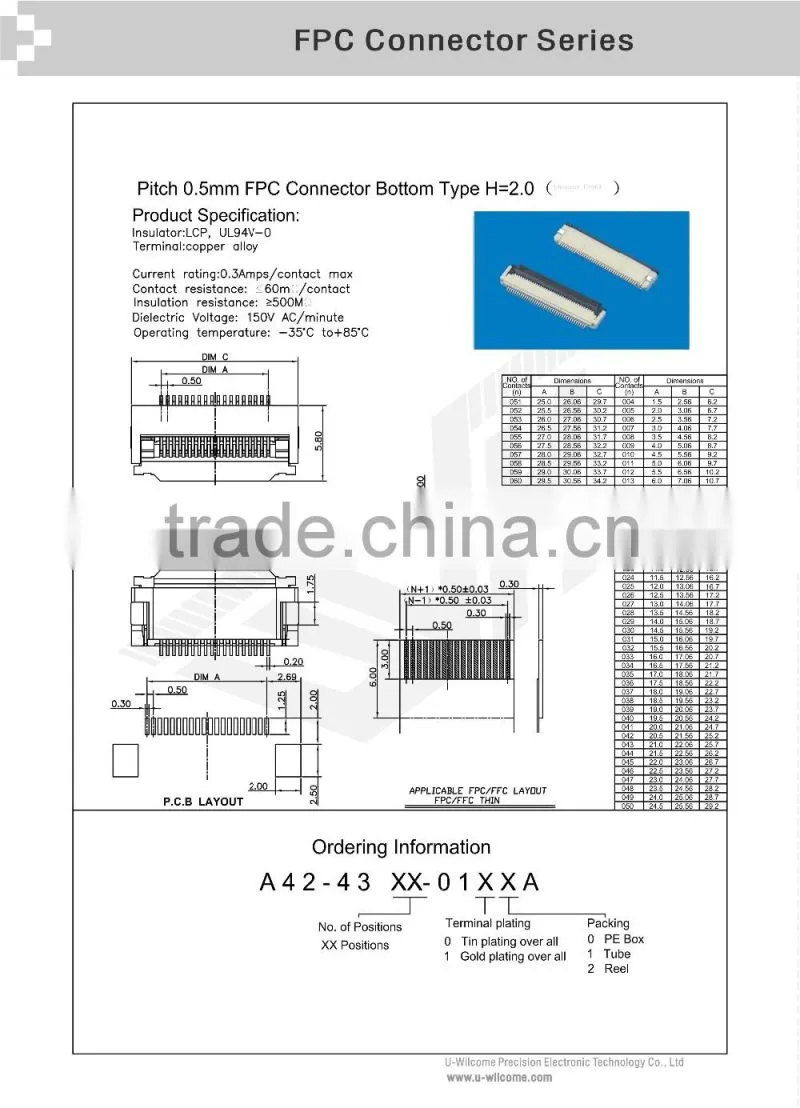 Wafer connector 0.8 1.25 1.2 1.5 2.0 2.5 2.54 3.0 3.96 4.2 5.08mm Pitch connector