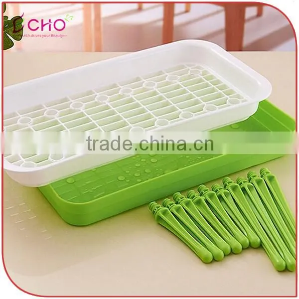 Kitchen Tableware Plastic Rectangle Green Draining Dish Rack for Water Cups and Saucers Holder