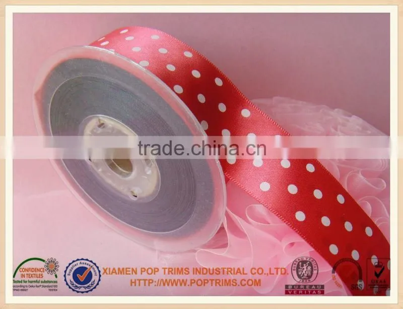 Polka dot printed satin ribbon for cake decoration