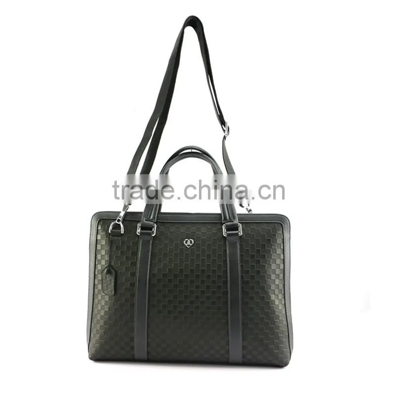 Hot selling stylish black genuine leather stylish woven briefcase for men