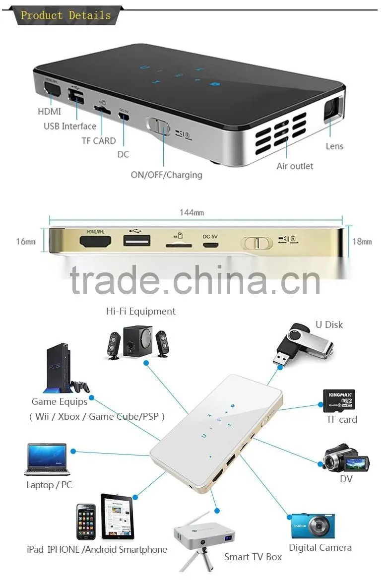 Home Theater Full HD 1080P Super Bright 300 Lumens 1280 x 800 Pixels mini LED Projector
