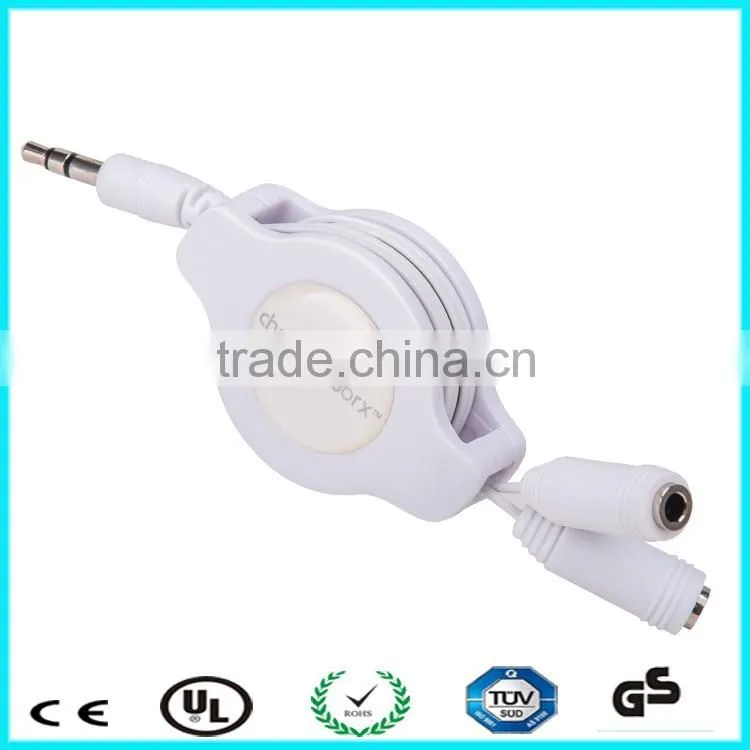 3.5mm male to 3.5mm female aux jack retractable cable