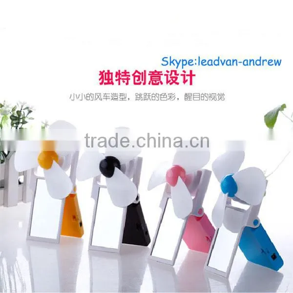 Lovely Unique Foldable USB and Battery Use Mini Mirror Fan For Women