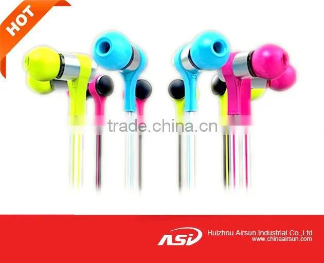 Mobile Phone Metal Earphone With Flat Cable