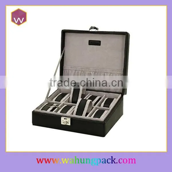 hot sale black faux leather men's 6 watch storage box (WH-1752)