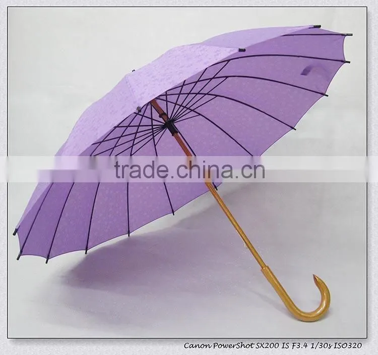 23"*16k Manual open wooden staight umbrella