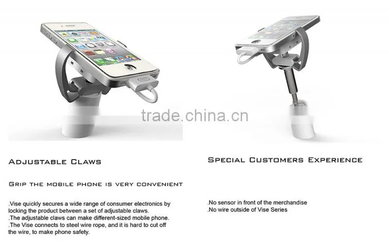 Anti theft alarms for mobile phones with adjustable claws