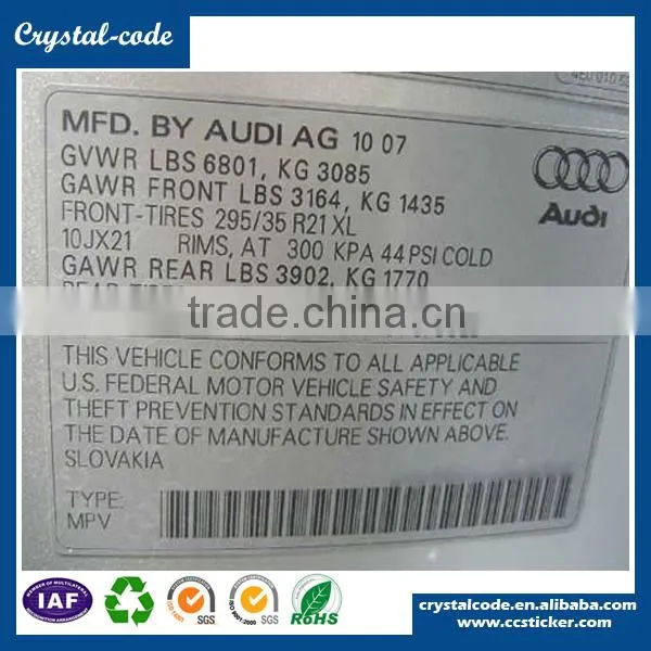 Hot sale vinyl custom printed removable strong adhesive auto parts packing label