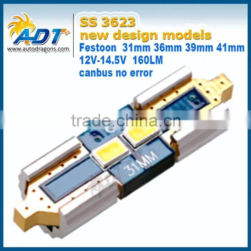 New style festoon 31mm 36mm 39mm 41mm 2smd 12V-14.5V 3623 chips gold canbus white led Signal Lights bulbs