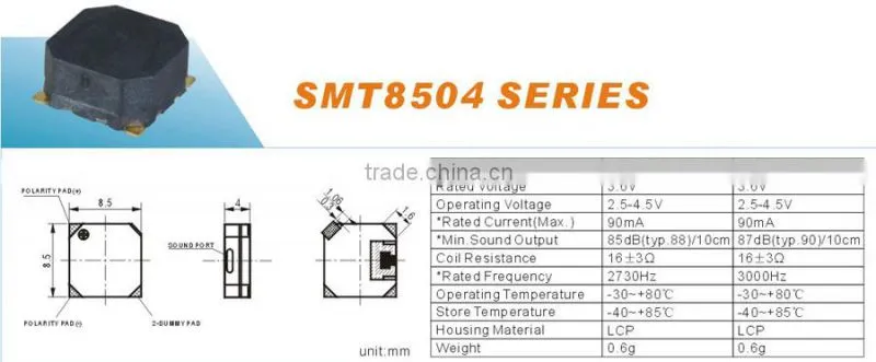SMT8504 Best popular cheaper 8.5mm 85dB 3.6V SMD buzzer zhejiang (FBELE)